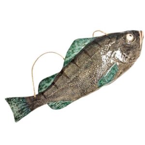 Ceramic fish figurine “Big perch” green fins (L.T. no. 112)