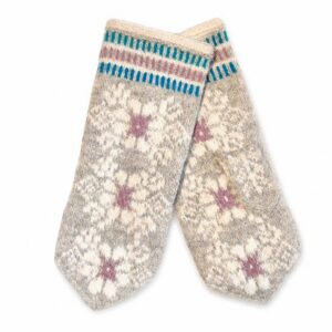 Women’s handmade wool mittens “Snow Blossom”, size L–XXL (A.E. No. 64)