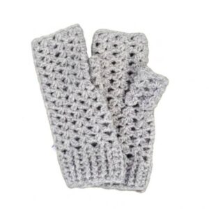 Grey crocheted fingerless gloves, size XS/XXS (100% wool) F.N. (no. 103)